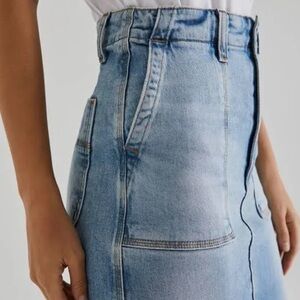 AG Adriano Goldschmied Blue Denim Midi Slit Front & Back Skirt NWT 30R